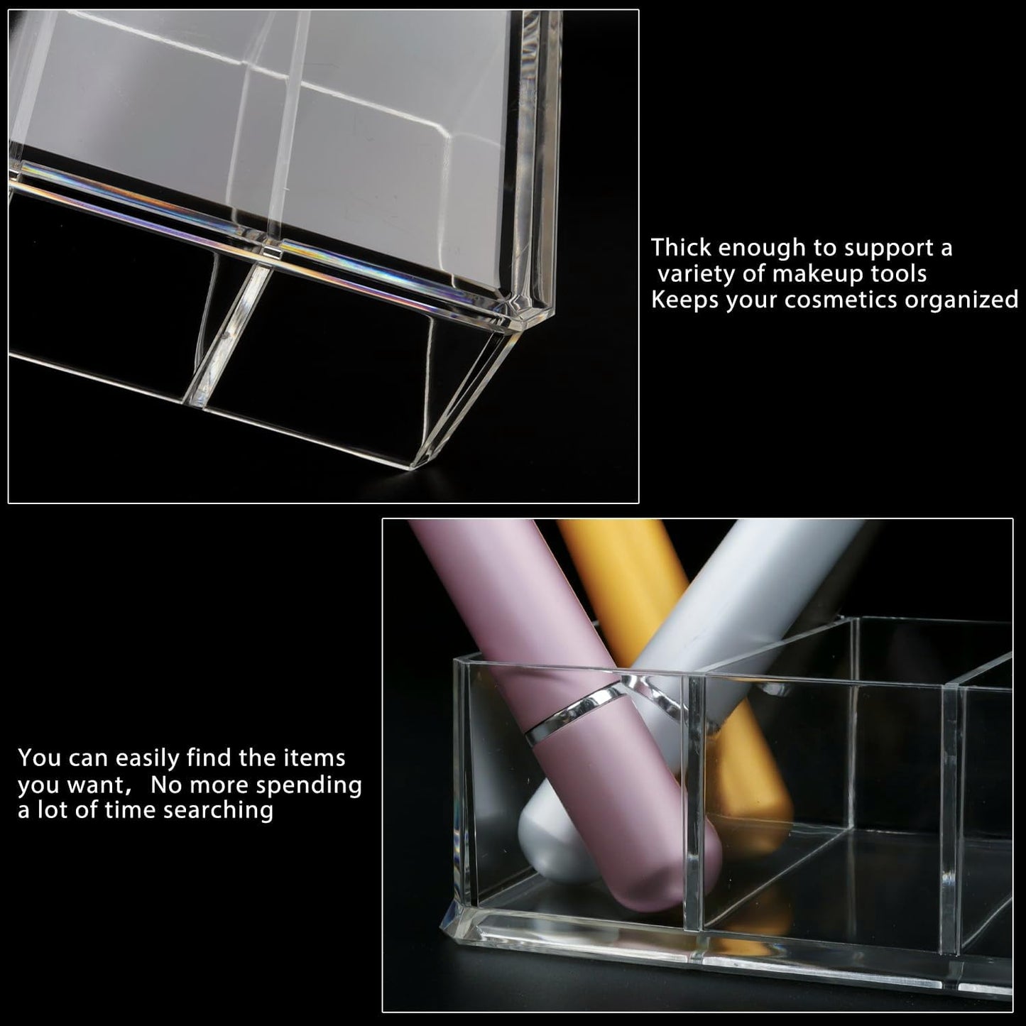 Nsmykhg Makeup Organizer Acrylic Cosmetic Storage Organizer,6 Compartments Acrylic Cosmetic Storage Jewelry Display Boxes, Clear Drawer Organizers Case,4 Pack (10 x 3.5 x 1.9 inches)