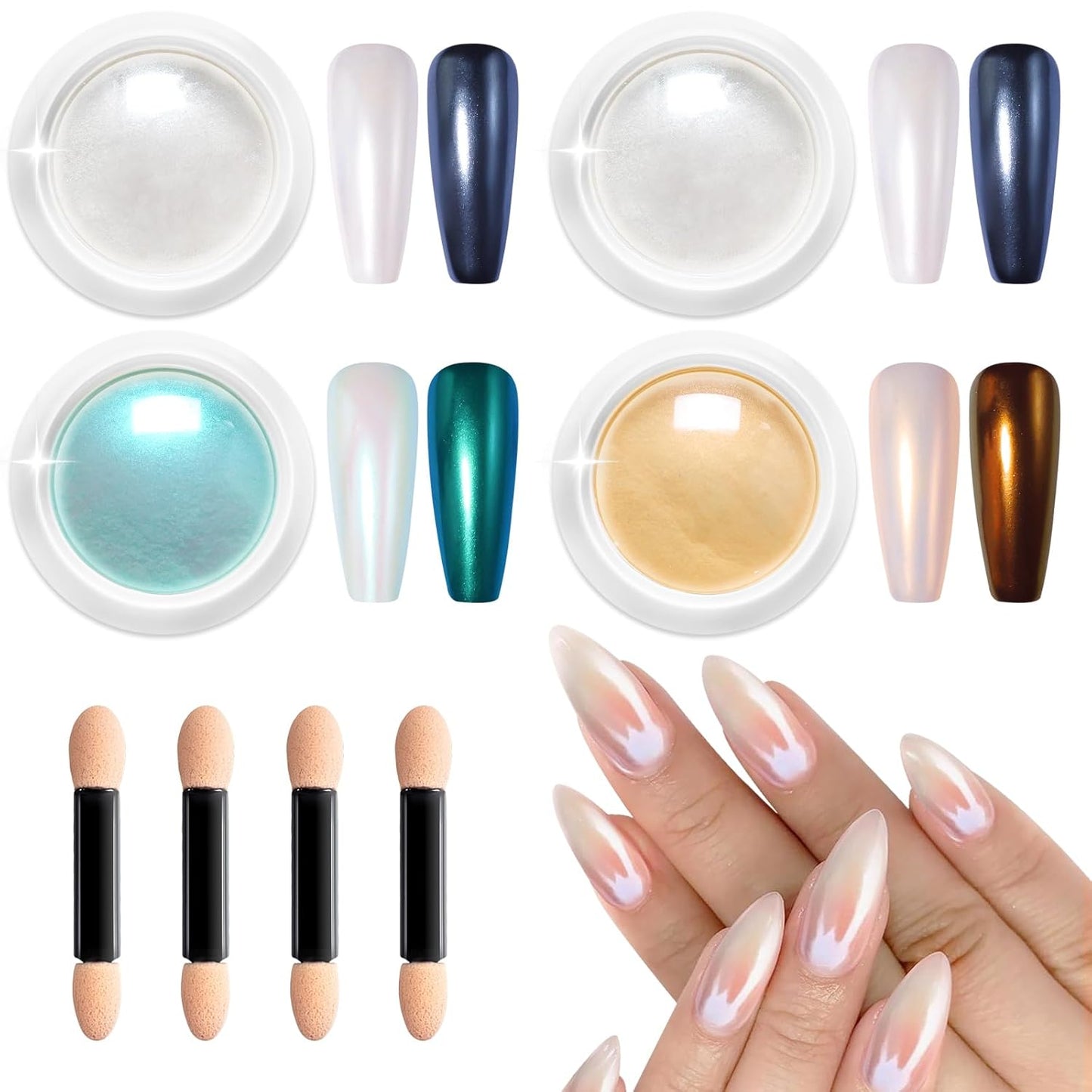 White Pearl Chrome Nail Powder BISHENGYF: Iridescent Aurora Mermaid Powder Metallic Mirror Effect Pigment Holographic Mirror Effect Chrome Powder for Nails