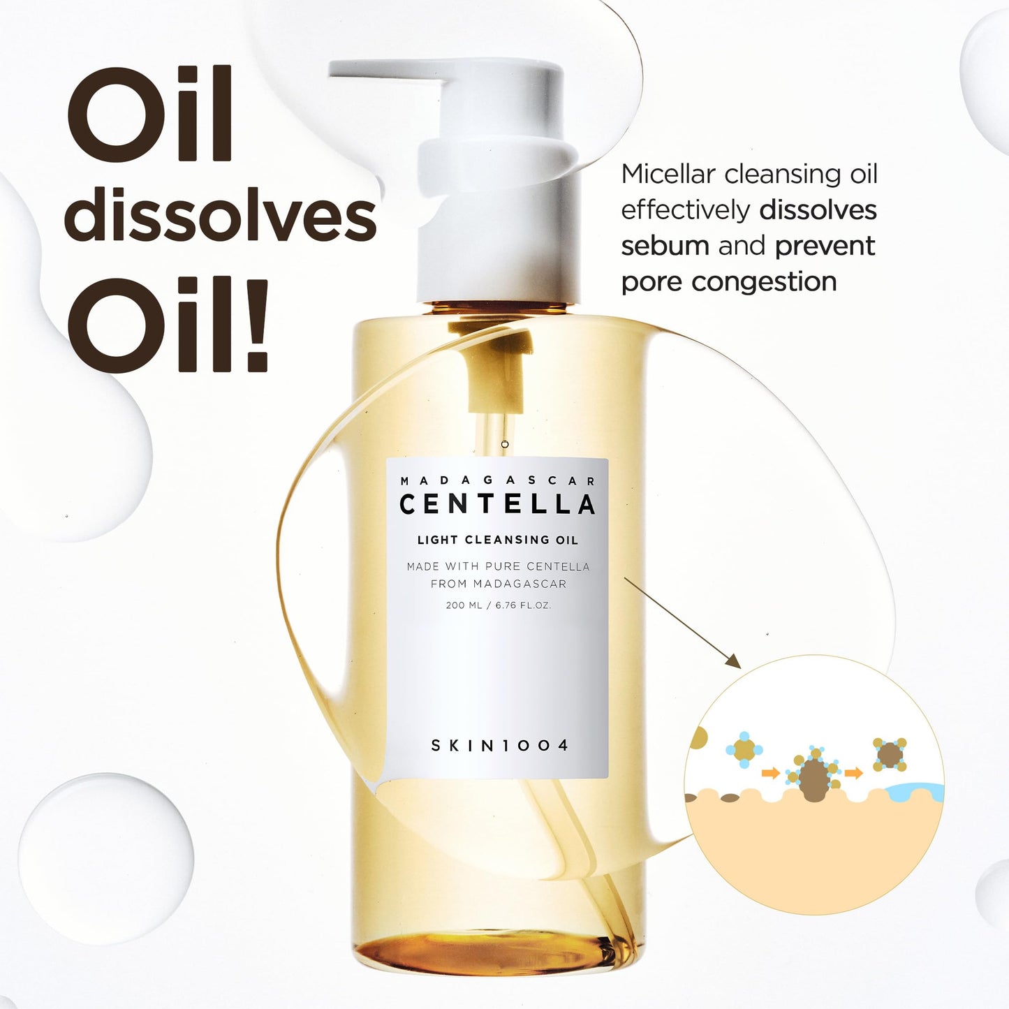 SKIN1004 Centella Double Cleansing Duo, Cleansing Oil 6.76 fl.oz & Ampoule Foam Cleanser 4.23