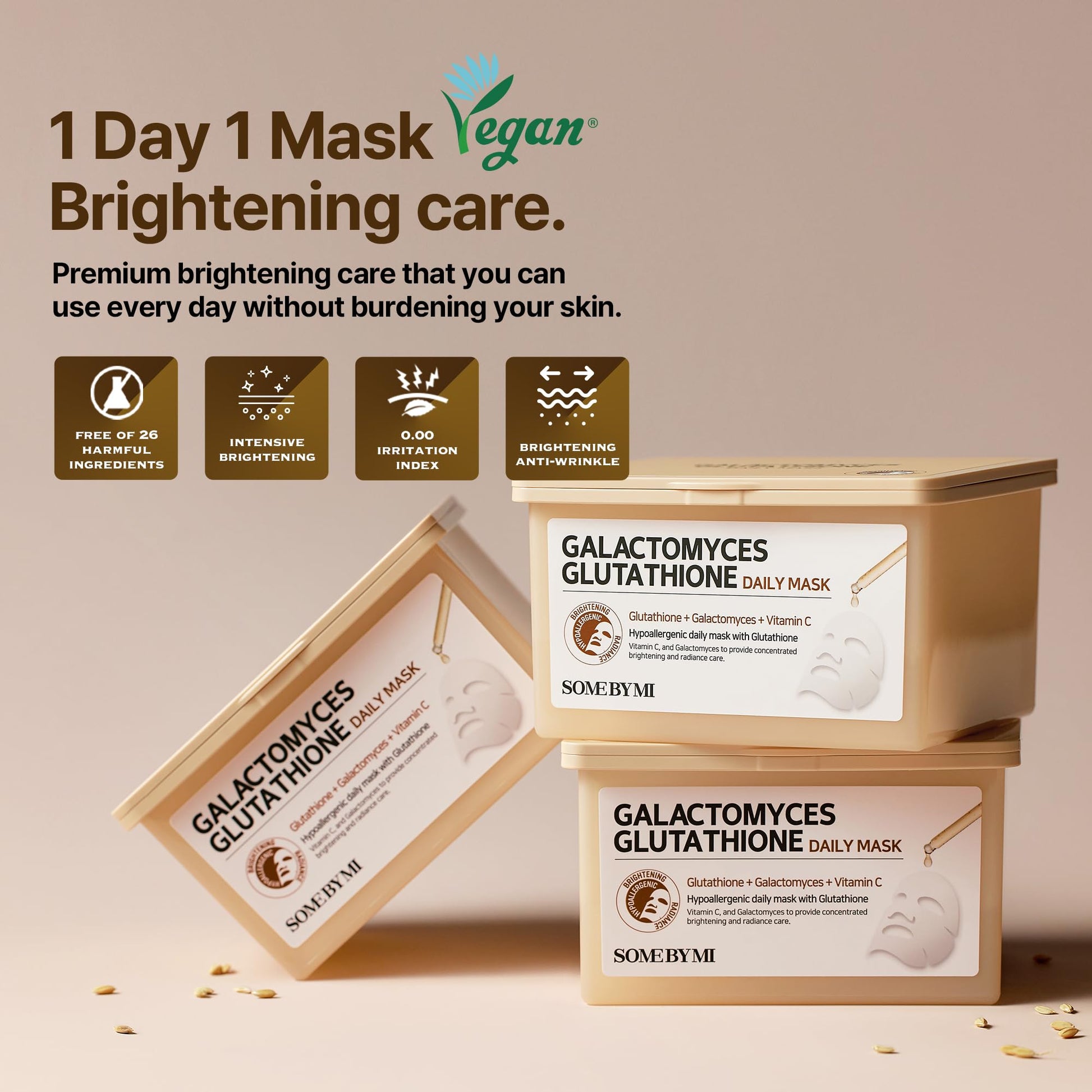 SOME BY MI Galactomyces Glutathione Daily Mask - 30 Sheets, 11.8Oz - Vitamin C Vegan Face Sheet