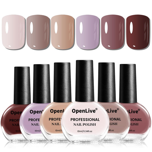 10ml Nude Pink Nail Polish Set 6 Colors Brown Red Purple All Seasons Neutral Color Quick Dry Nail Polish Set for Women Salon DIY Nail Art