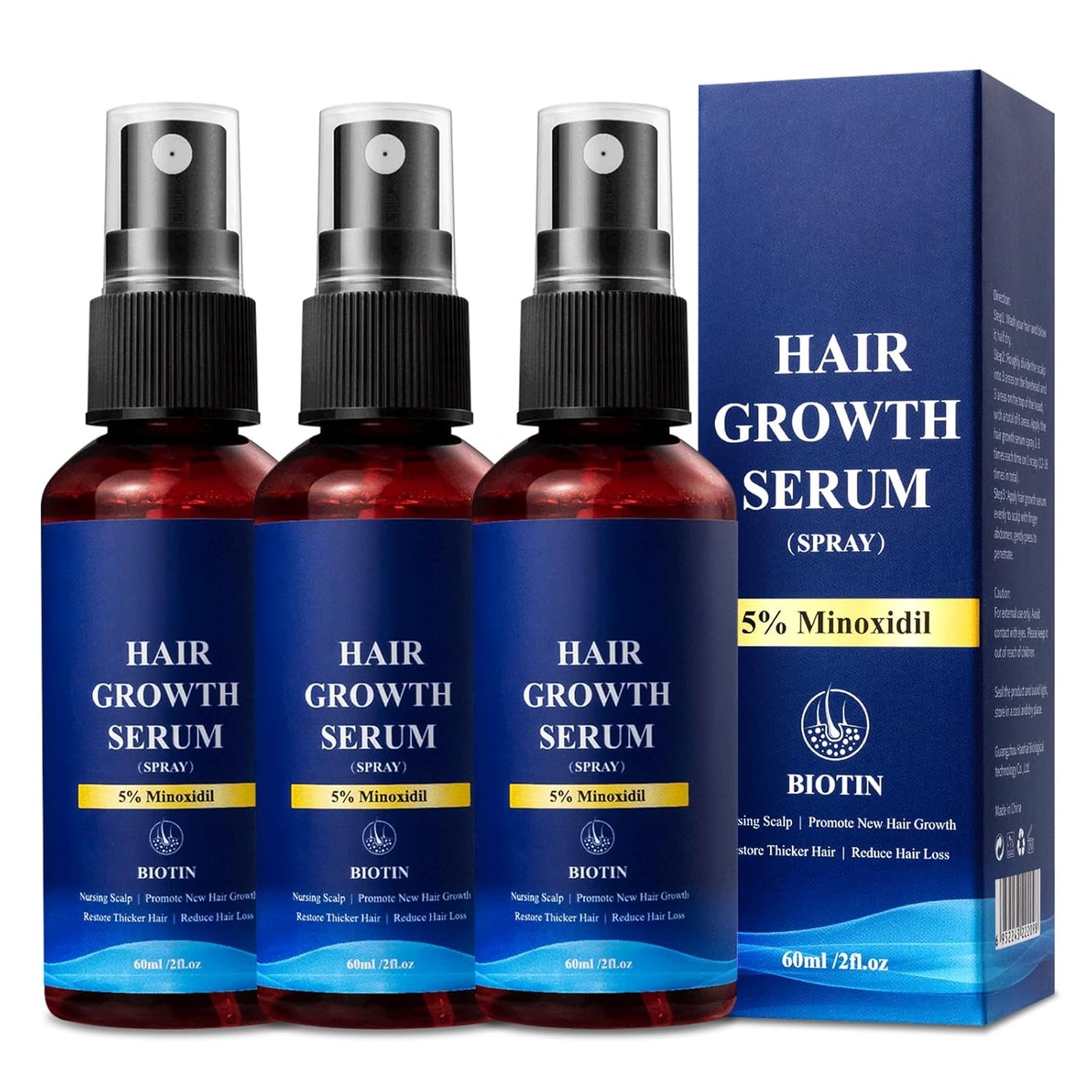 5% Minoxidil Hair Growth Spray - 3PCS Minoxidil for Women Hair Growth, Minoxidil for Men Hair and Beard, Hair Loss Treatment to Reduce Thinning & Regrow Hair (60ml*3 Pack)