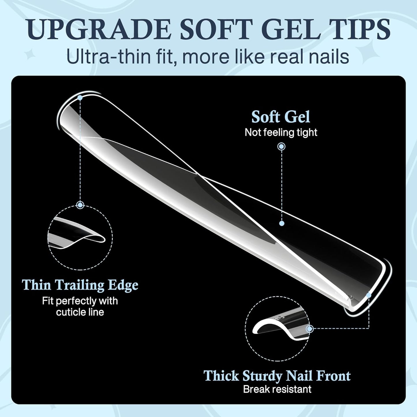 XXL Nail Tips Square 504 Pcs 12 Sizes - No C Curve Flat Square Nail Tips Clear 2XL Full Cover Tapered Gel Acrylic Fake Nails Gelly Tips for Nail Extension Nail Art