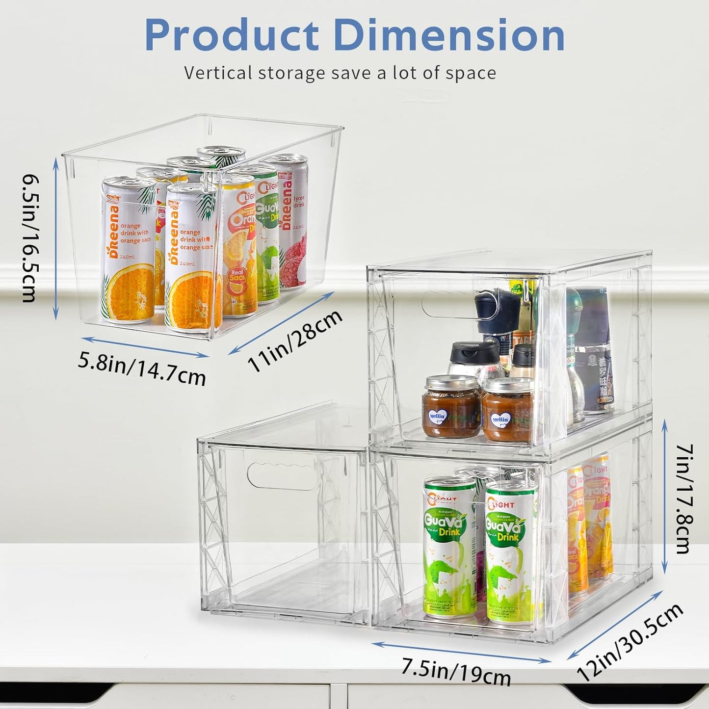 Plastic Drawers Storage, 4Pack Clear Stackable Storage Drawers, Acrylic Storage Bins with Drawers for Fridge Organizers, PlasticDrawers Stackable for Makeup Organizers Cosmetic Display, Large