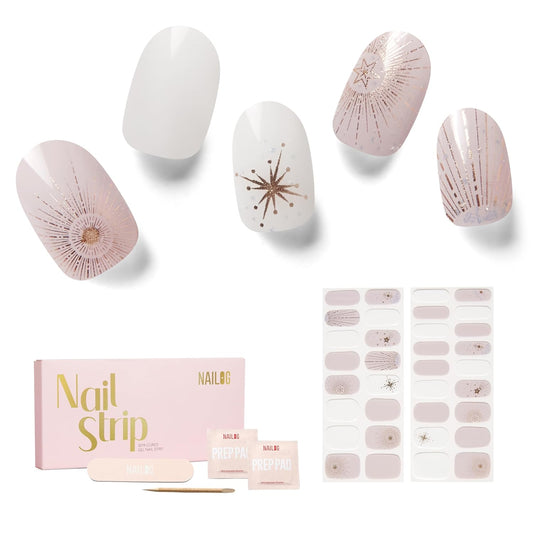 NAILOG Semi Cured Gel Nail Strips 34 pcs| Buy 2 Get 1 UV Lamp | Long Lasting Nail Polish Sticker