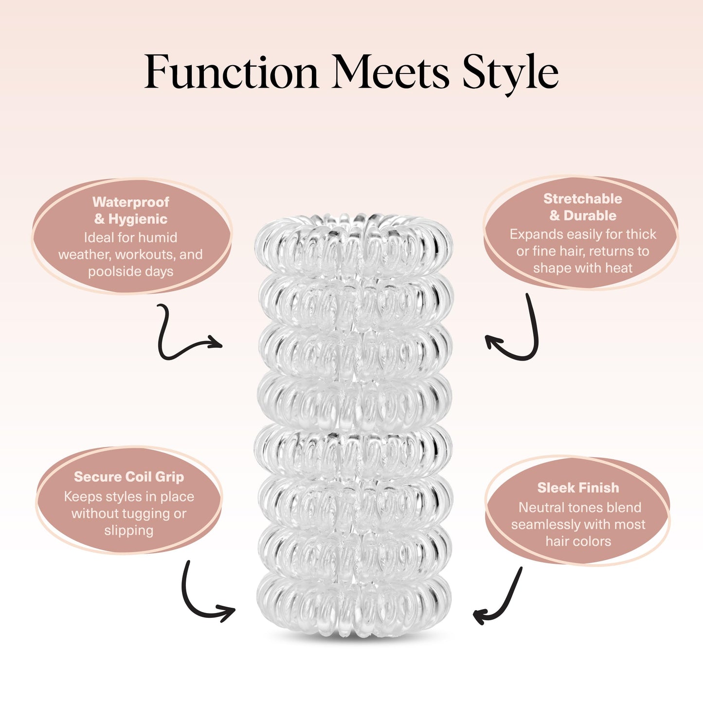 Kitsch Spiral Hair Ties for Women - Durable Hair Accessories - Clear, 8pcs