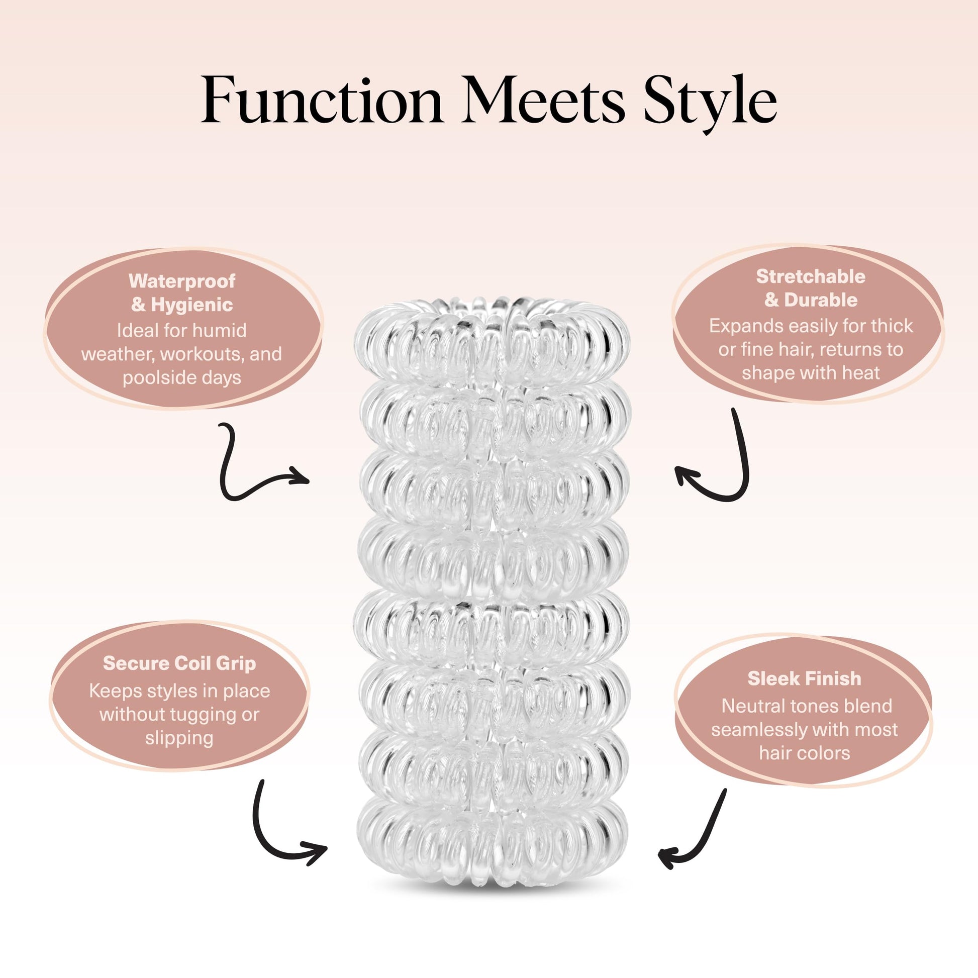 Kitsch Spiral Hair Ties for Women - Durable Hair Accessories - Clear, 8pcs