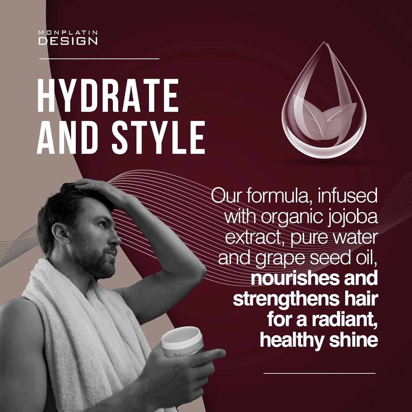 Mon Platin Professional Hair Styling Wax - Jojoba Crystal High Sheen, Strong Hold for Men & Women, Daily Use Hair Creme with Grapefruit Scent - 250 ml