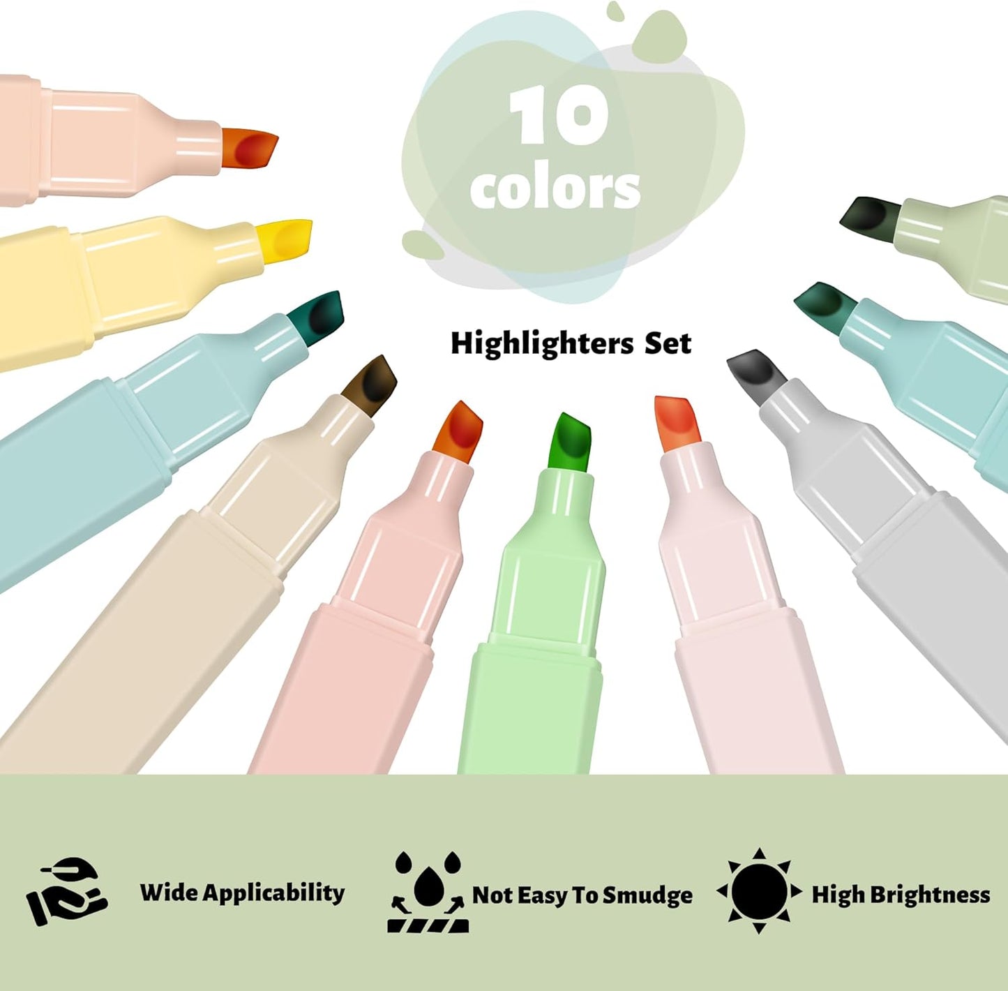 Highlighters Assorted Colors,10Pcs Bible Highlighters and Pens No Bleed, Assorted Colors, Pastel Set, Cute Marker Pens for School Journaling