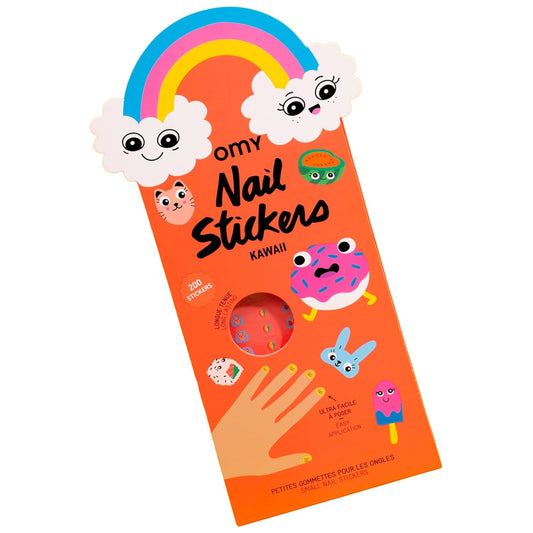 Omy Kawaii Nail Stickers for Kids - 200 Stickers, Waterproof, Durable, Fun, Creative Designs | Strong Enough to Last Through Hand Washing - Easy to Apply, Safe, Non-Toxic | Age 3 and Up