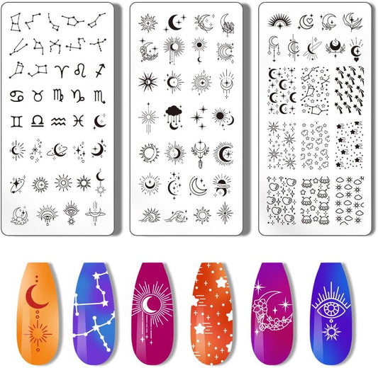 PH PandaHall 84 Patterns Moon Star Nail Stamper 12 Constellation Nail Stamping Plate Night Sky Nail