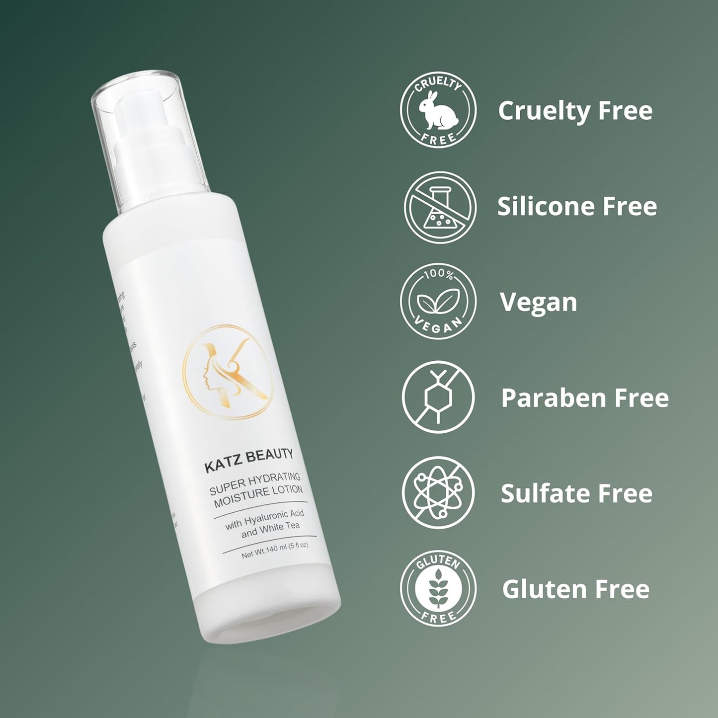 Katz Beauty Super Hydrating Moisture Lotion - Hyaluronic Acid & White Tea for Dry, Oily, Sensitive Skin, Non-Comedogenic Face Moisturizer, 5 fl oz