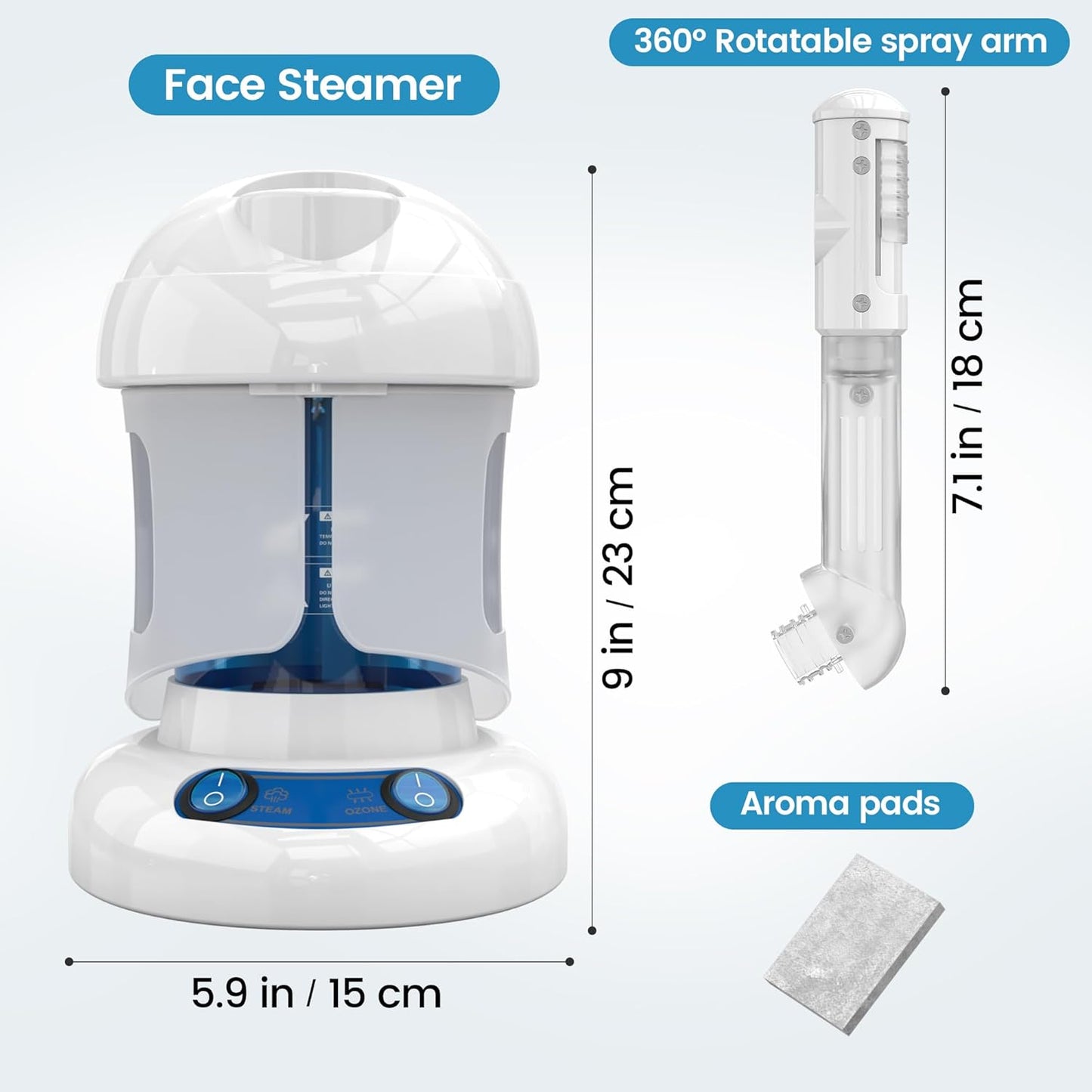 Nisperos Nano Ionic Facial Steamer - 360° Rotatable Sprayer - 40 Minutes Warm Mist - Humidifier - Professional Face Steamer for Facial Deep Cleaning (White)
