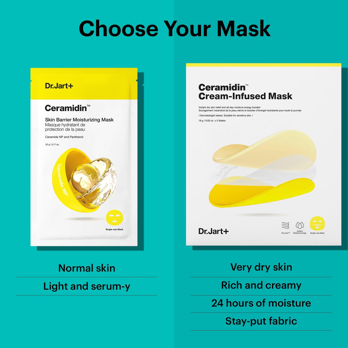 Dr.Jart+ Ceramidin Cream-Infused Korean Face Mask for Dry Skin with Ceramides and Panthenol | Sheet