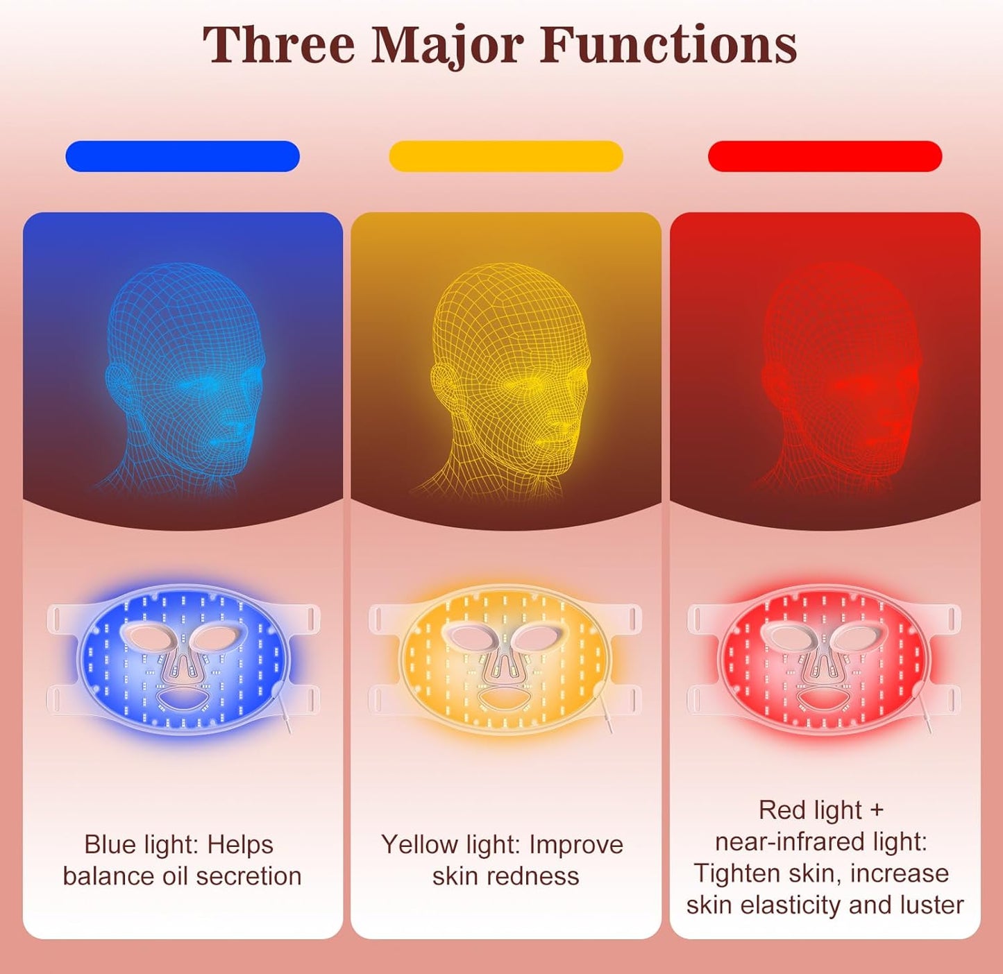 Red Light Therapy for Face, 3 Modes Portable Led Face Mask Light Therapy with Remote, Infrared Light Mask with Timing Function, Led Light Therapy At Home, Pink