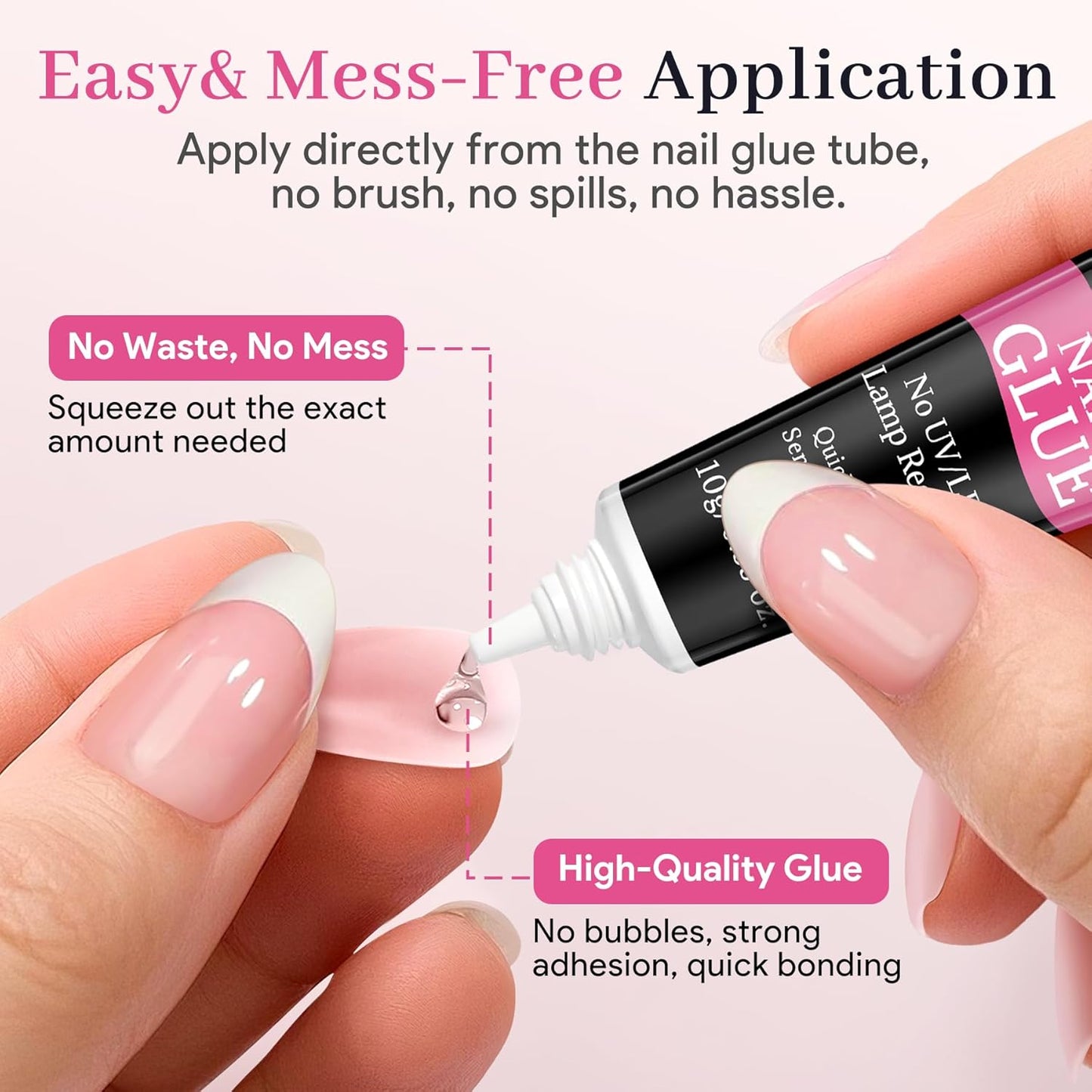 Nail Glue for Press Ons, 10g*2 Super Strong Bond Semi Solid Glue On Nails, 10s Quick Dry No Curing Needed, High Capacity Press on Semi-Solid Gel Long Lasting 28+ Days Easy to Remove for Beginners