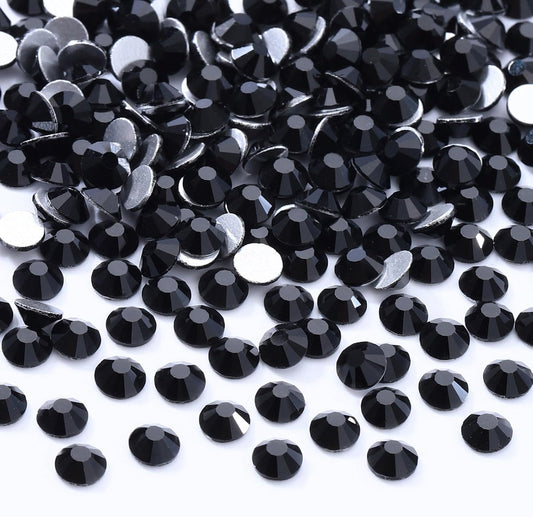Black Flatback Rhinestones, Glass Rhinestones for Nail Art and Craft, Glue Fix, Loose Crystal