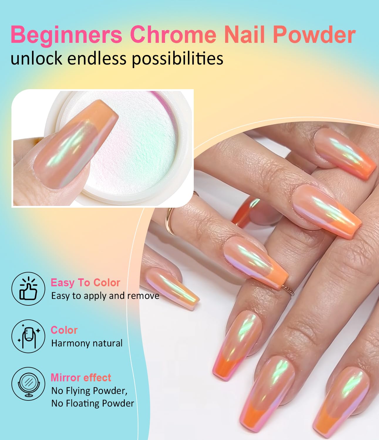 Gold Chrome Nail Powder BISHENGYF -【Fairy Effect】Pink Chrome Nail Powder White Pearl Aurora Mermaid Iridescent Rose Gold Red Nail Chrome Powder Metallic Mirror Glitter Pigment Dust for Nail Art DIY