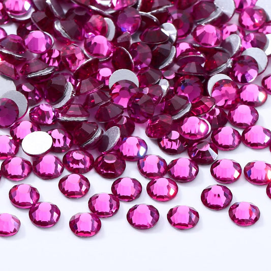 Fuchsia Flatback Rhinestones, Glass Rhinestones for Nail Art and Craft, Glue Fix, Loose Crystal