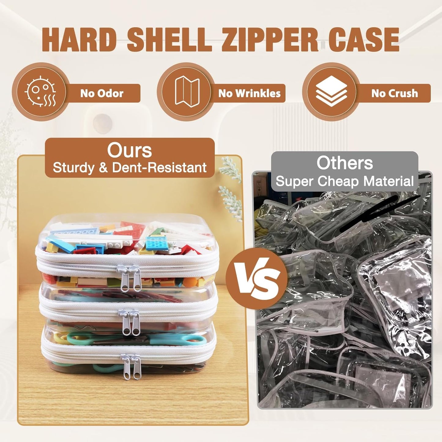 Clear Hard Shell Zipper Case 3 PCS Clear Cosmetic Make up Bag Waterproof Travel Toiletry Bag for Women, Hard Plastic Zipper Pouches Portable Travel Storage Organizer Bins (White, 8"x6"x2")