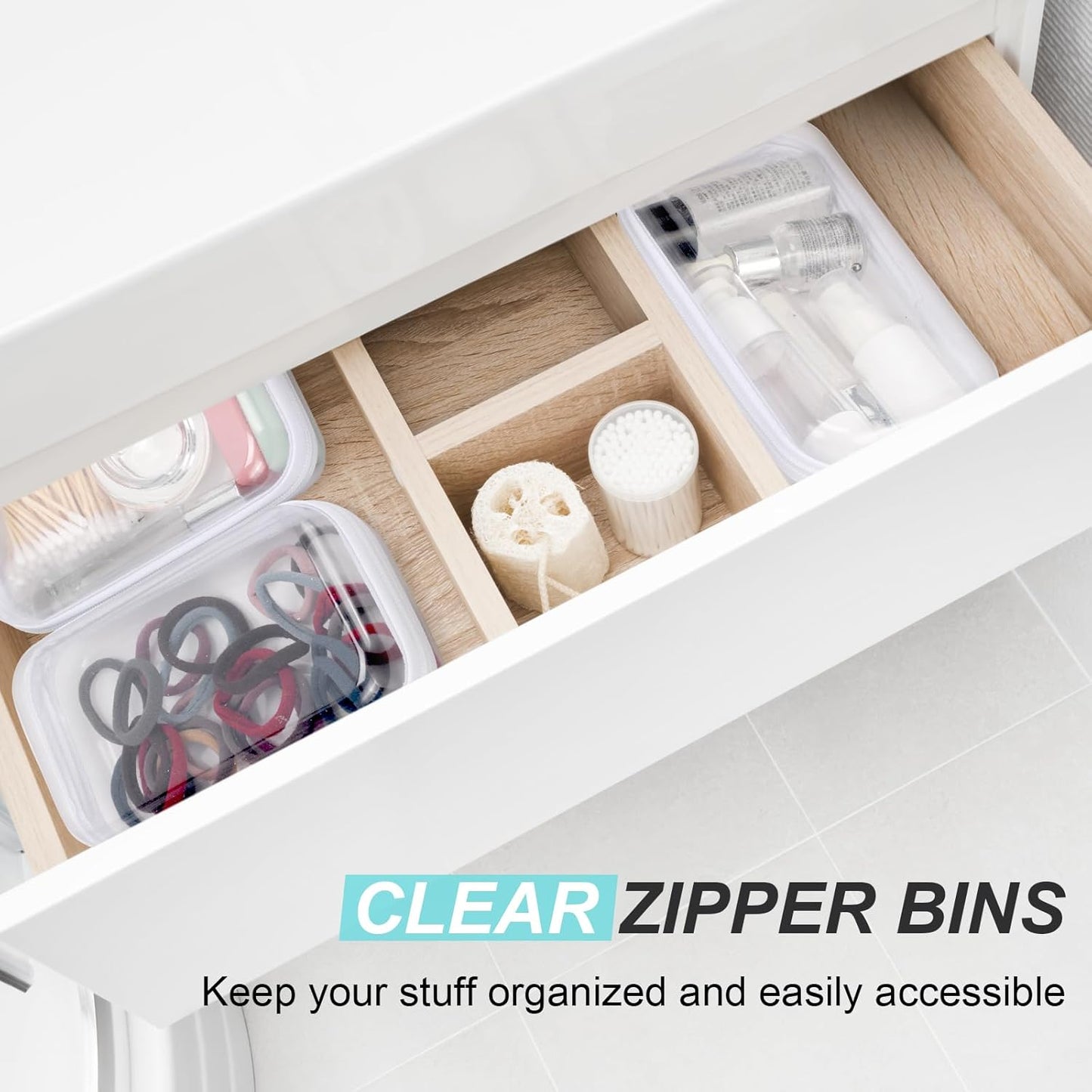 Hoolerry 3 Pcs Clear Hard Zipper Case Plastic Pouch Transparent Hard Case Clear Makeup Bag Portable Travel Organizer Bin for Cosmetics, Building Blocks, Puzzles(White,S)