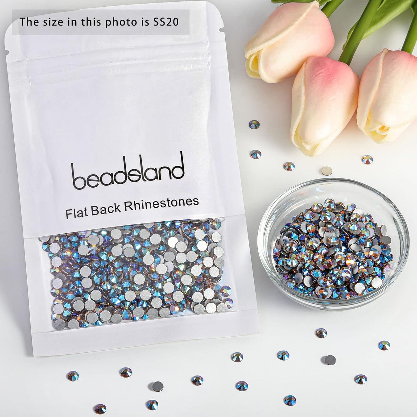 beadsland 1440 Pieces Flat Back Crystal Rhinestones Round Gems,Lt.Colorado Topaz AB,SS20,4.6-4.8mm