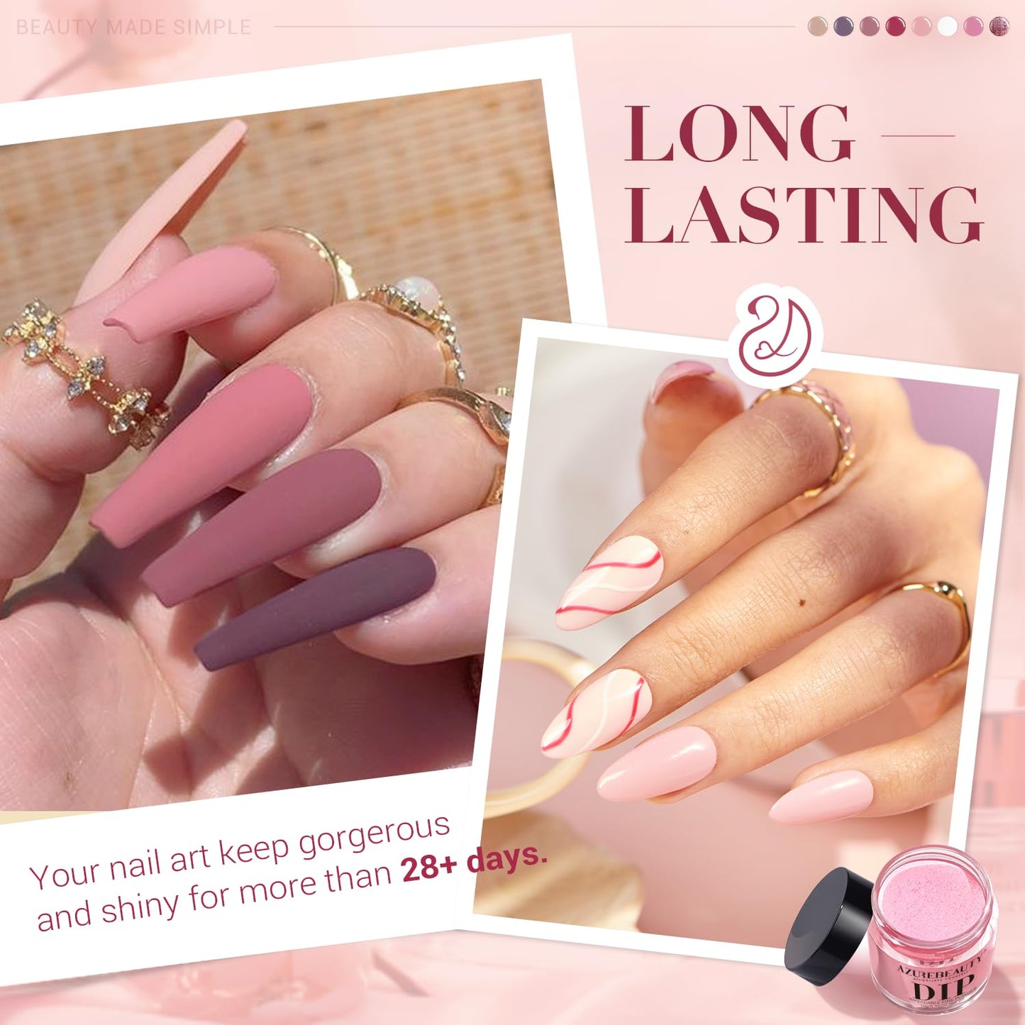 AZUREBEAUTY Dip Powder Nail Kit Starter Pink Blue Palette Acrylic Dipping Powder System