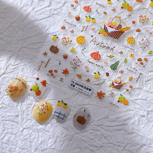 5D Embossed Nail Art Stickers Fall Nail Decals Pumpkin Nail Sticker Thanksgiving Day Art