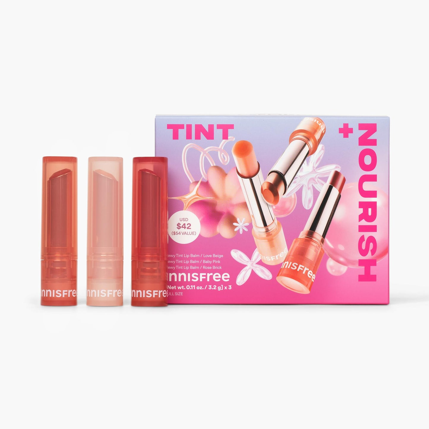 innisfree Tint + Nourish Set | Dewy Tint Lip Balm with Shea Butter | Korean Lip Balm Set with
