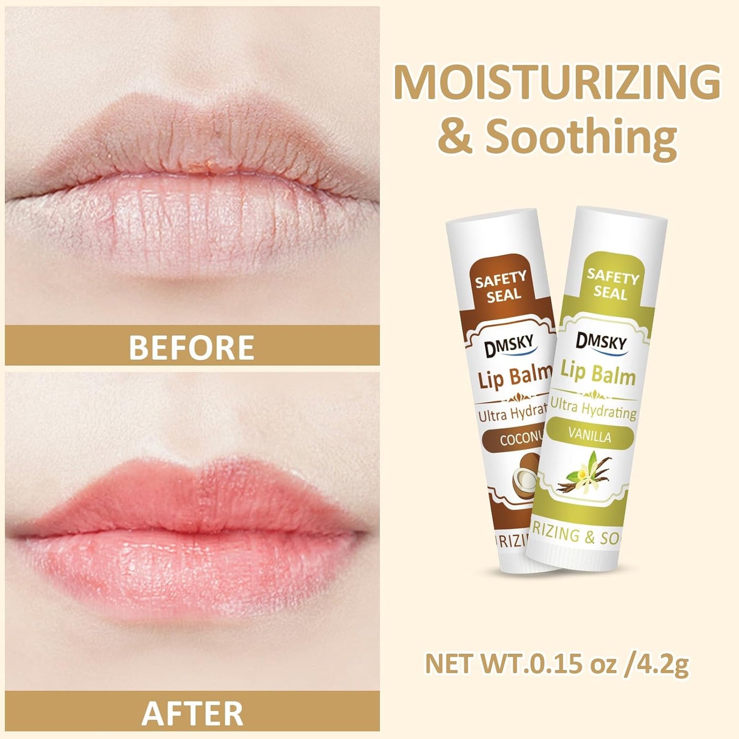 DMSKY Lip Balm 240 Pack, Lip Balm Bulk with Vitamin E and Coconut Oil, Moisturizing Lip Balm for Dry Cracked Lips-15 Flavors