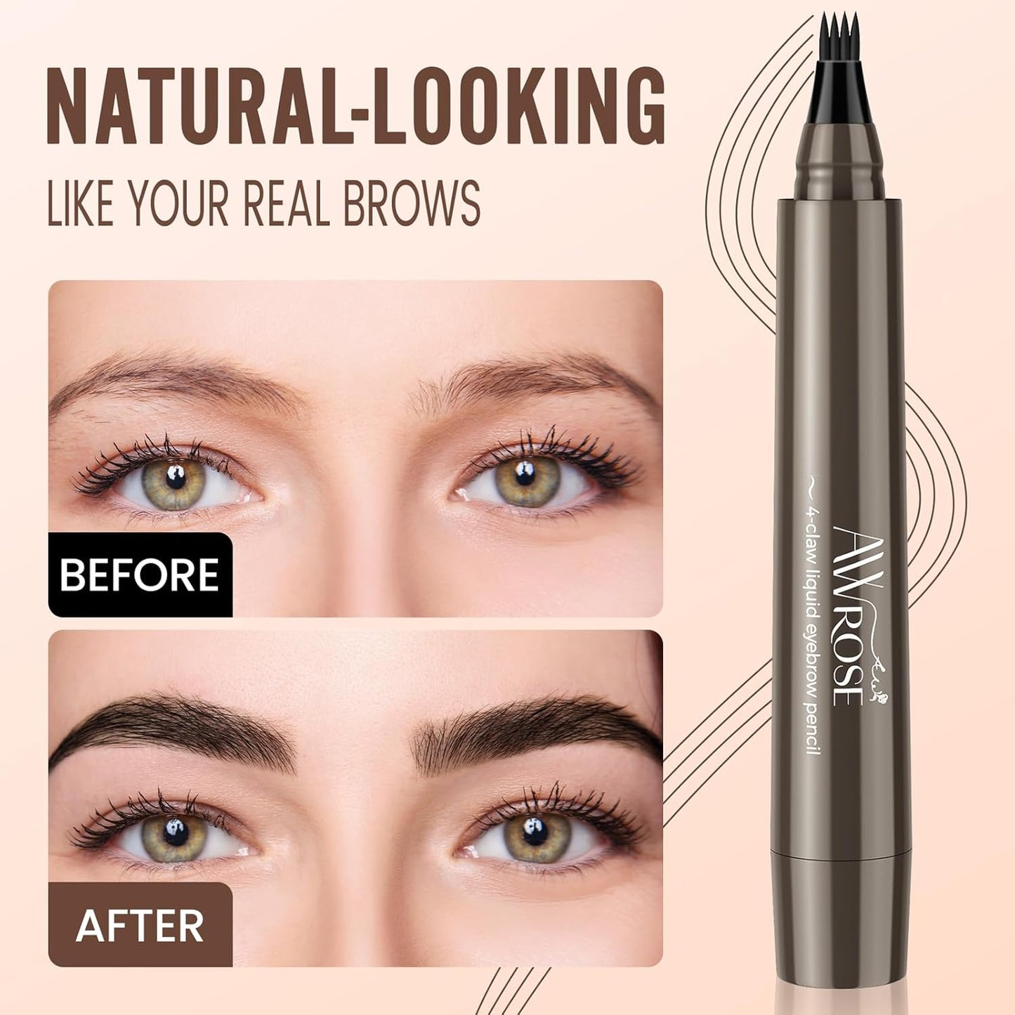 AWROSE Eyebrow Pencil, 2 Pack 3D Waterproof Microblading Eyebrow Pen 4 Fork Tip Tattoo Pencil, Precise Natural Magic Eye Brow Pen with Hair Like Strokes, 4 Points Multi-Used Eye Brow Pencils for Women