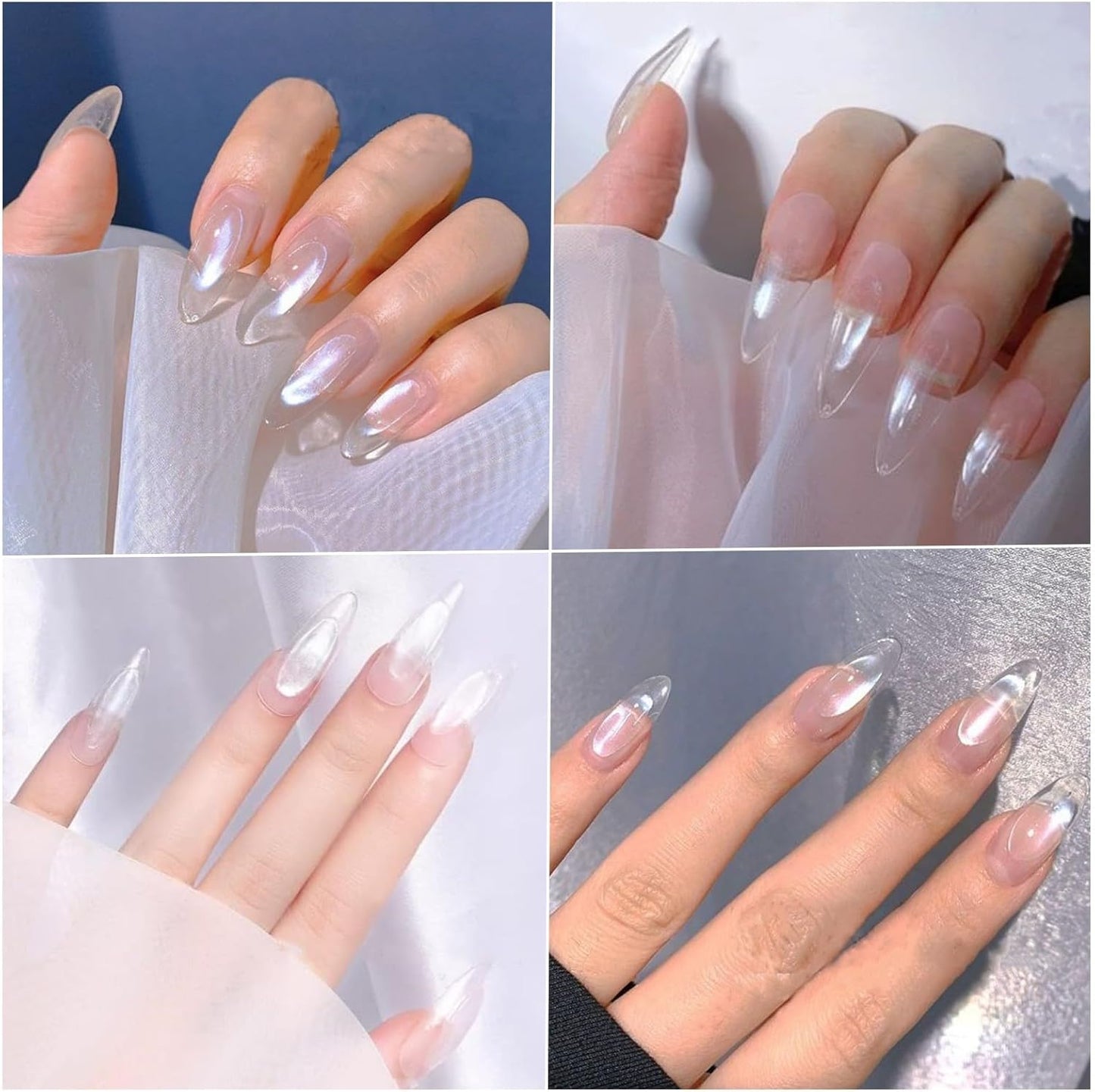 2Pcs Pearl Chrome Nail Powder - Ice Transparent Aurora, White Chameleon Iridescent Pigment for Nails - High Gloss Pearlescent Glitter (2pc White)