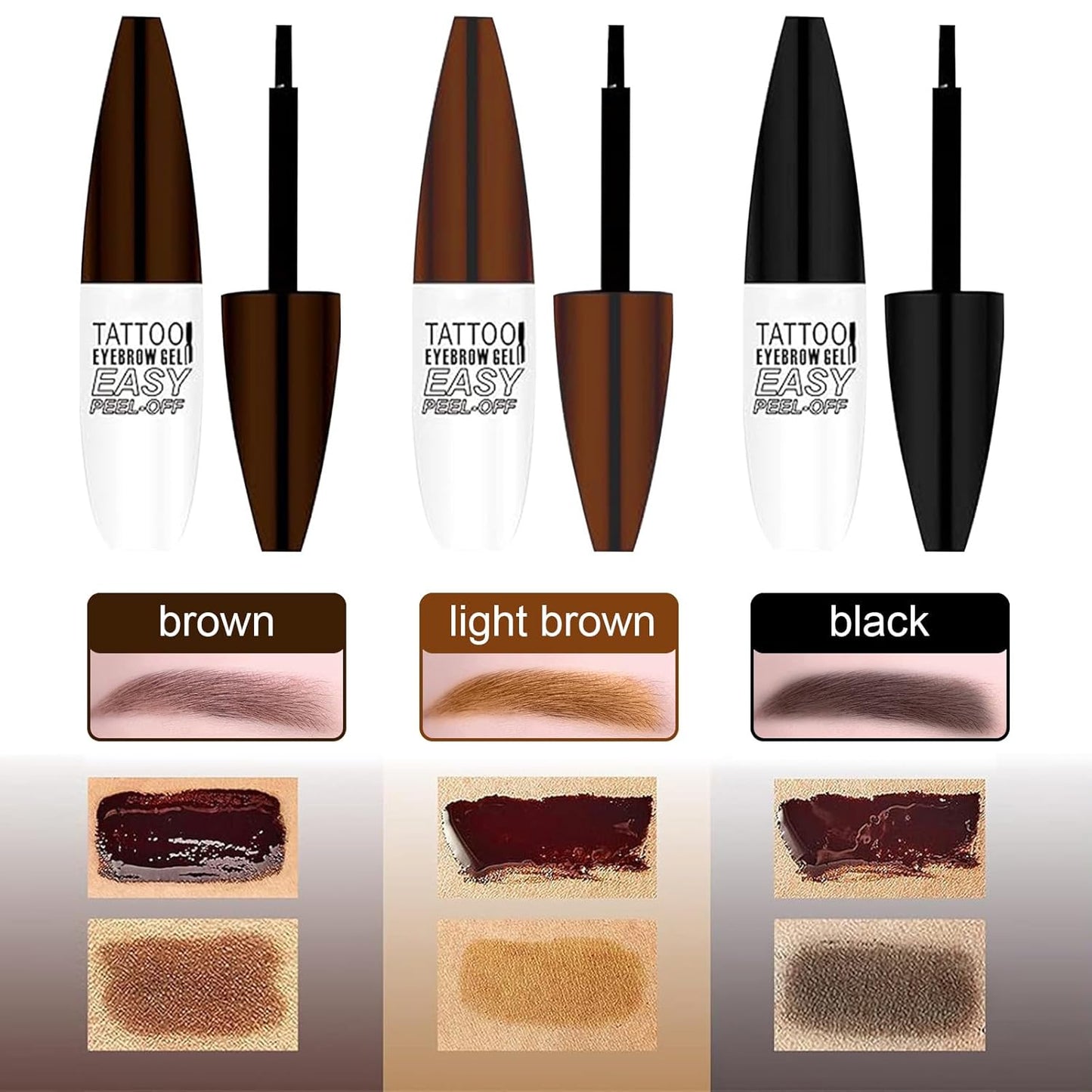 Easy Peel Off Eyebrow Gel Kit, Black Tattoo Brow Gel, Long-lasting Waterproof and Transfer for Women to Achieve Natural Fuller Brows, Suitable for All Skin Types