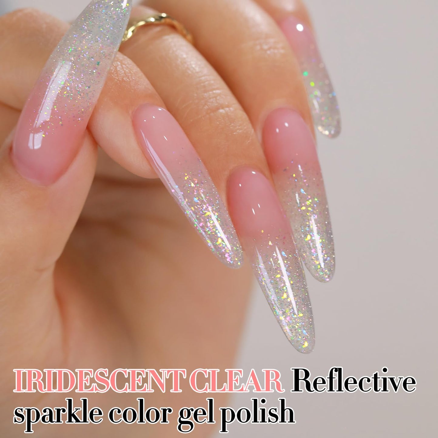 Double Rhythm Glitter Gel Polish 0.5 Oz Clear Shimmer Reflective Color 15ML Gel Polish Salon DIY at Home (Rainbow Silver-B1135)