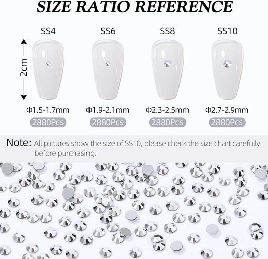 Silver Flatback Rhinestones, Glass Rhinestones for Nail Art and Craft, Glue Fix, Loose Crystal