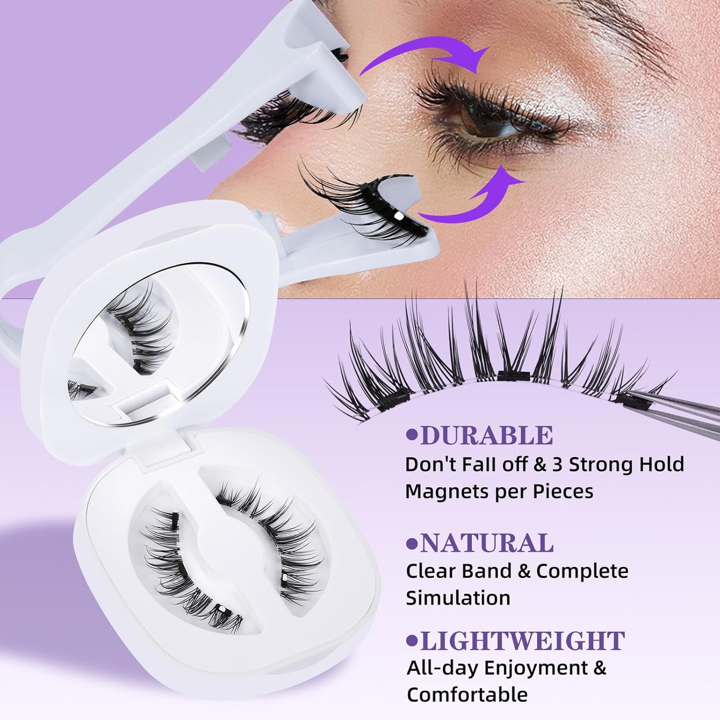 B&Qaugen Magnetic Eyelashes with Applicator Lashes Reusable Glue-Free Natural Look Cluster Kit Easy to Wear and Remove（M01）