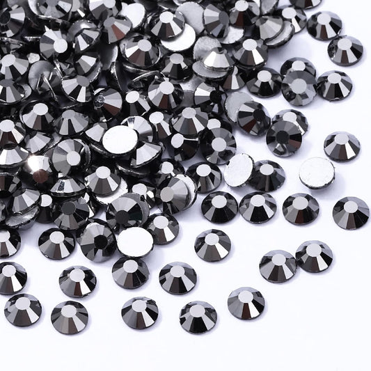 Black Hematite Flatback Rhinestones, Glass Rhinestones for Nail Art and Craft, Glue Fix, Loose