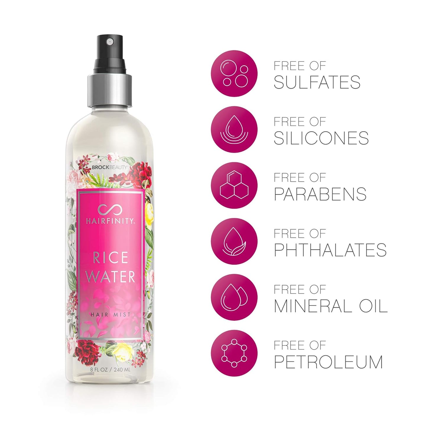 Hairfinity Rice Water Hair Mist - Silicone & Sulfate Free Formula - Best for Damaged, Dry, Curly or Frizzy Hair - Safe for Keratin and Color Treated Hair 8oz