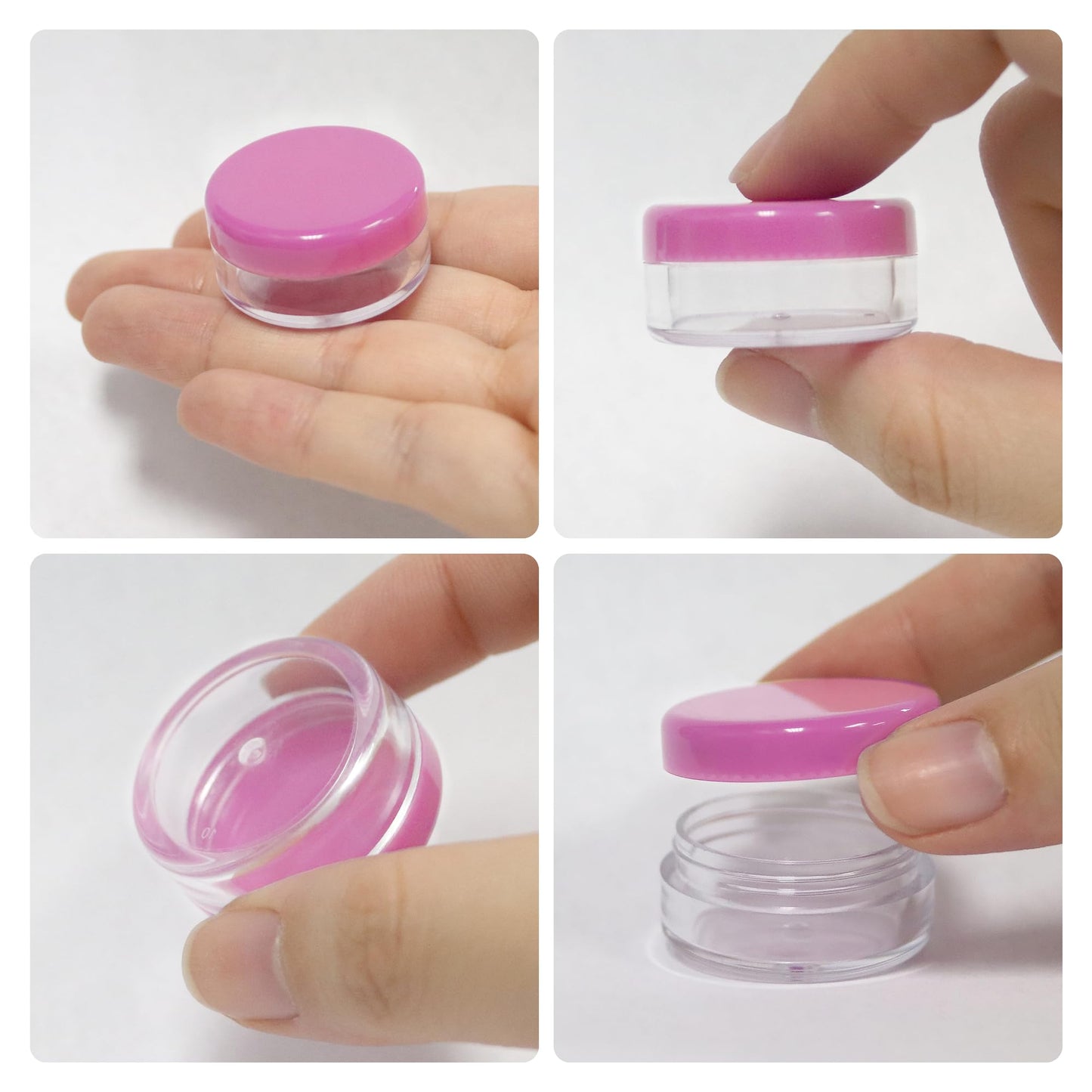 (Quantity: 200 Pcs) Beauticom 5G/5ML Round Clear Jars with Pink Lids for Cosmetics, Medication, Lab