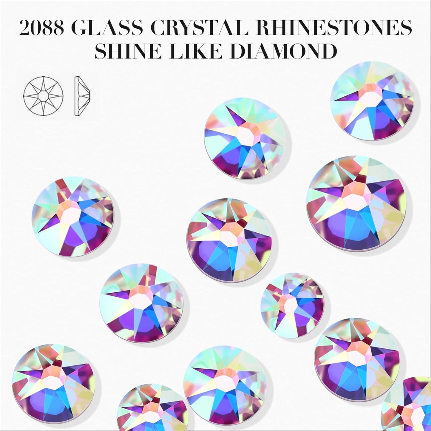 Novani 72pcs Crystal AB Rhinestones Flat Back Round Rhinestone Style 2088 Sparkly Crystal Gemstones for Nail Art and Crafting,SS40(8.3-8.6mm