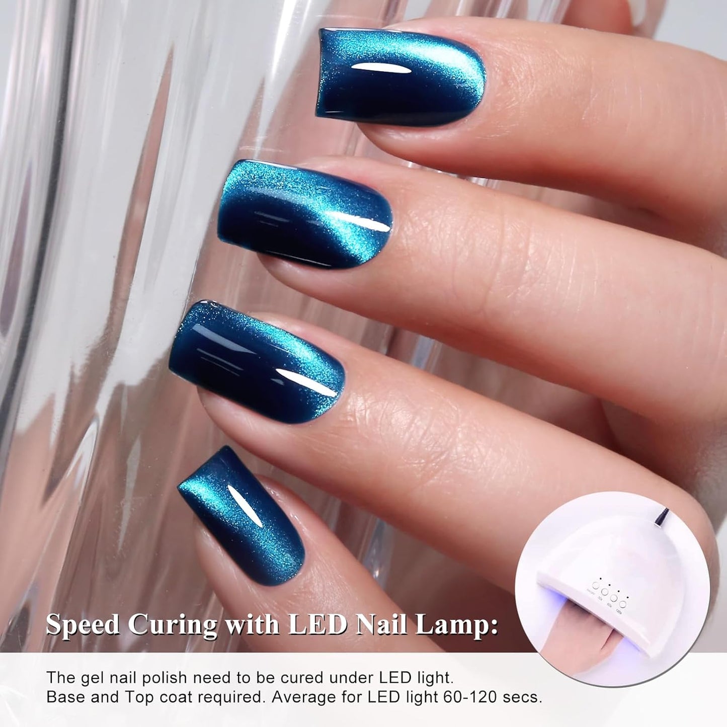 Imtiti Cyan Cat Eye Gel Nail Polish, Moonlight Aurora Cyan Holographic Cat Eyes Glitter Magnetic UV Soak Off Gel Polish with Magnetic Stick (0.34 Fl Oz-949)