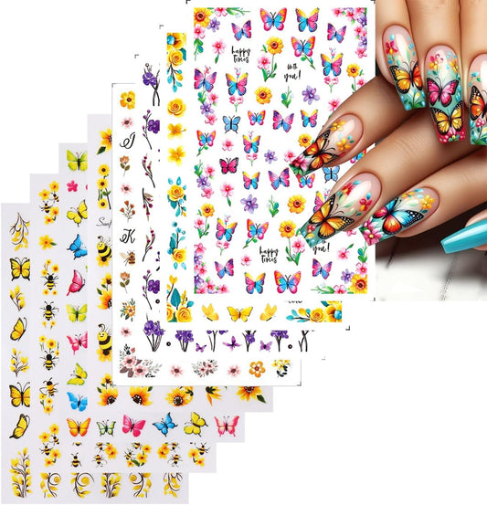 Stickers para Uñas Nail Stickers Self-Adhesive Sticker Butterfly Flower Calcomanías para Uñas Bee