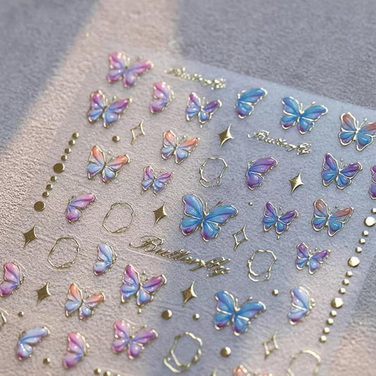 5D Embossed Butterfly Nail Stickers for Nail Art Colorful Nail Art Stickers Gold Nail Decals Self