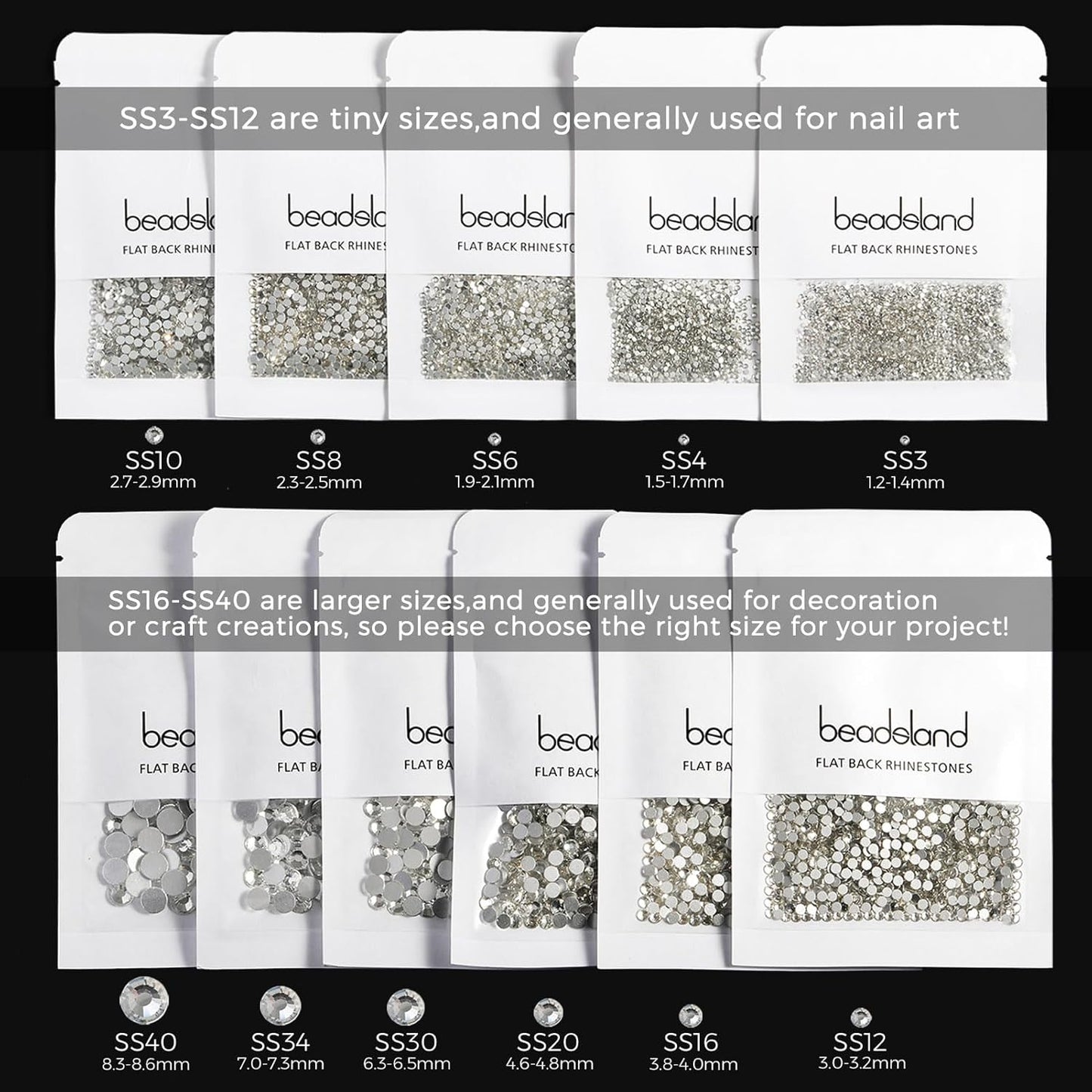 Beadsland 288pcs Flat Back Crystal Rhinestones Round Gems for Nail Art and Craft Glue Fix,Lemon Yellow,SS34,7.1-7.3mm