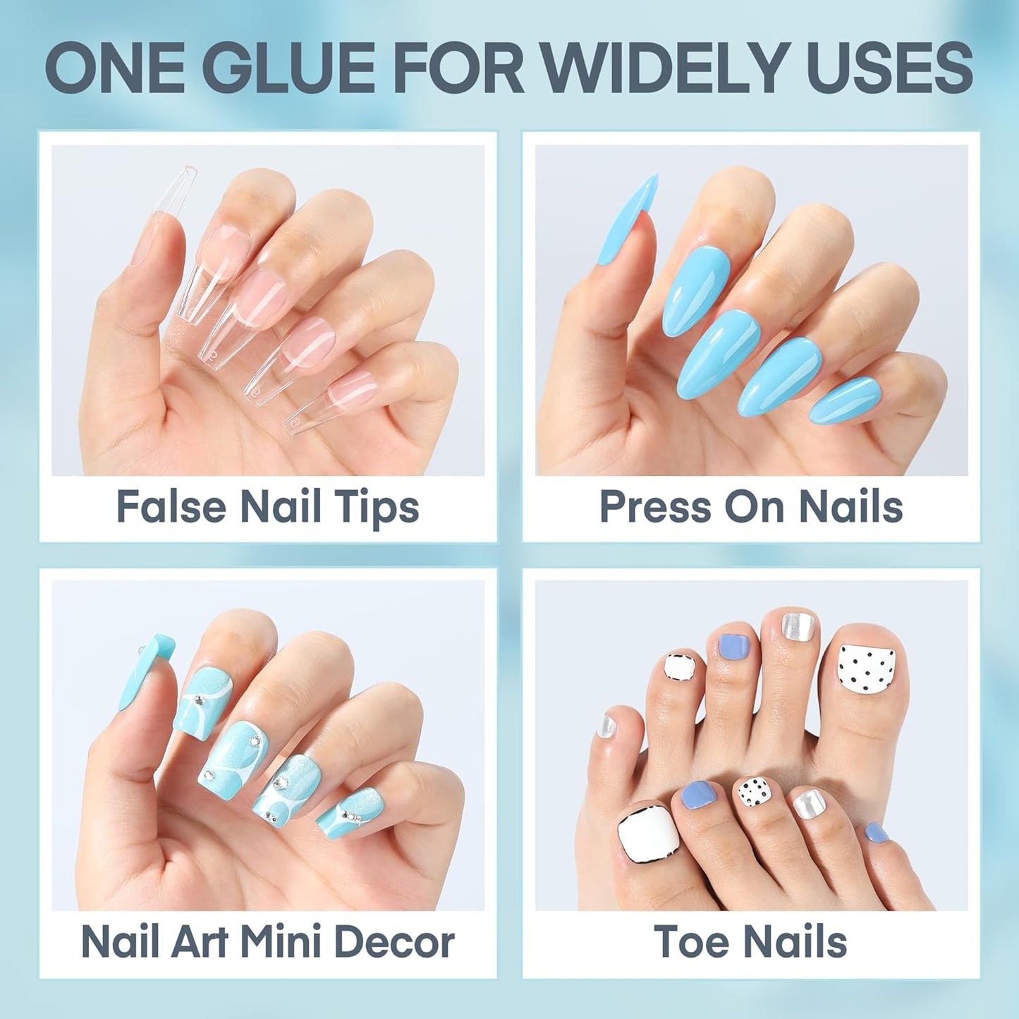 Super Strong Nail Glue 10ML for Press On Nails - No UV Light Needed, Brush On Bond for Acrylic Tips, Long Lasting Professional 0.33oz