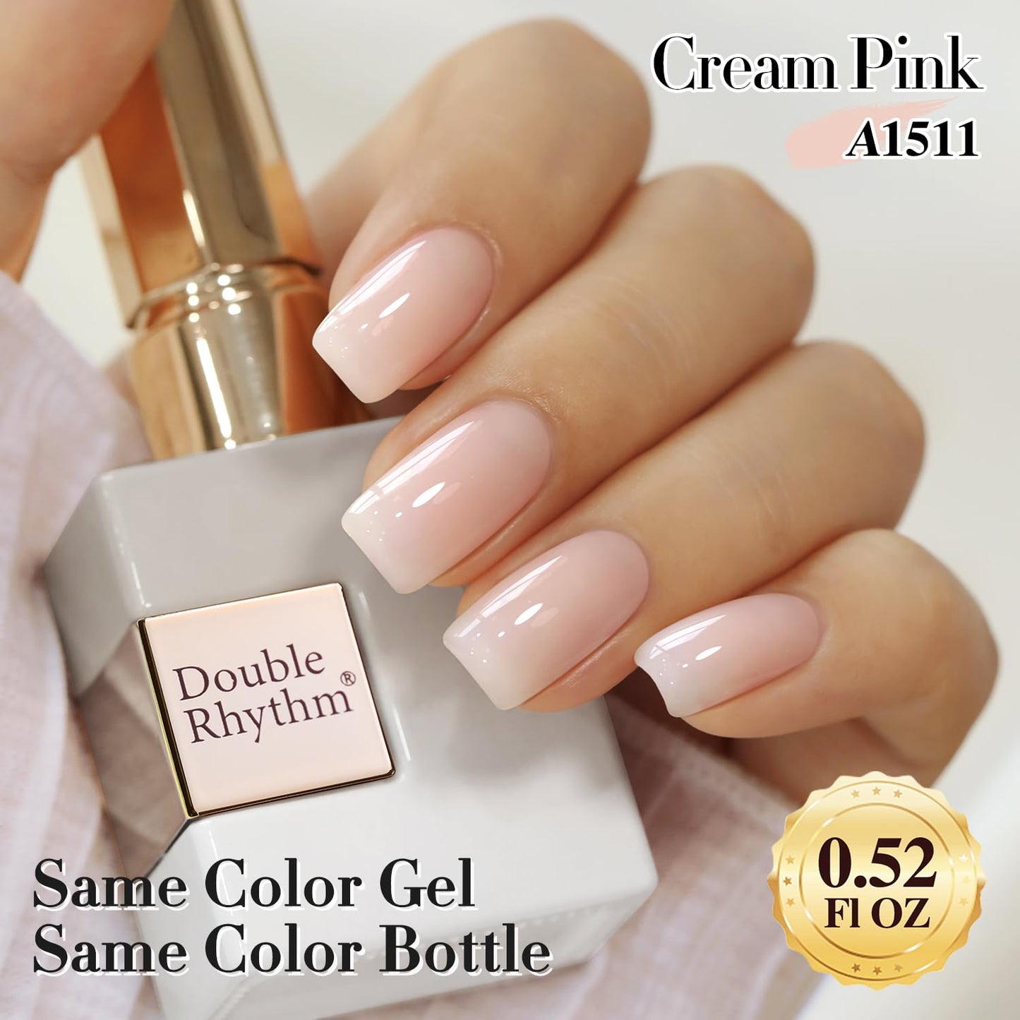 Double Rhythm 0.50 OZ Translucent Gel Polish Same Color Same Bottle Sheer Pastel Neutral Natural Milky 15 ML Jelly UV Nail Art DIY at Home (Beige Nude-A1511)