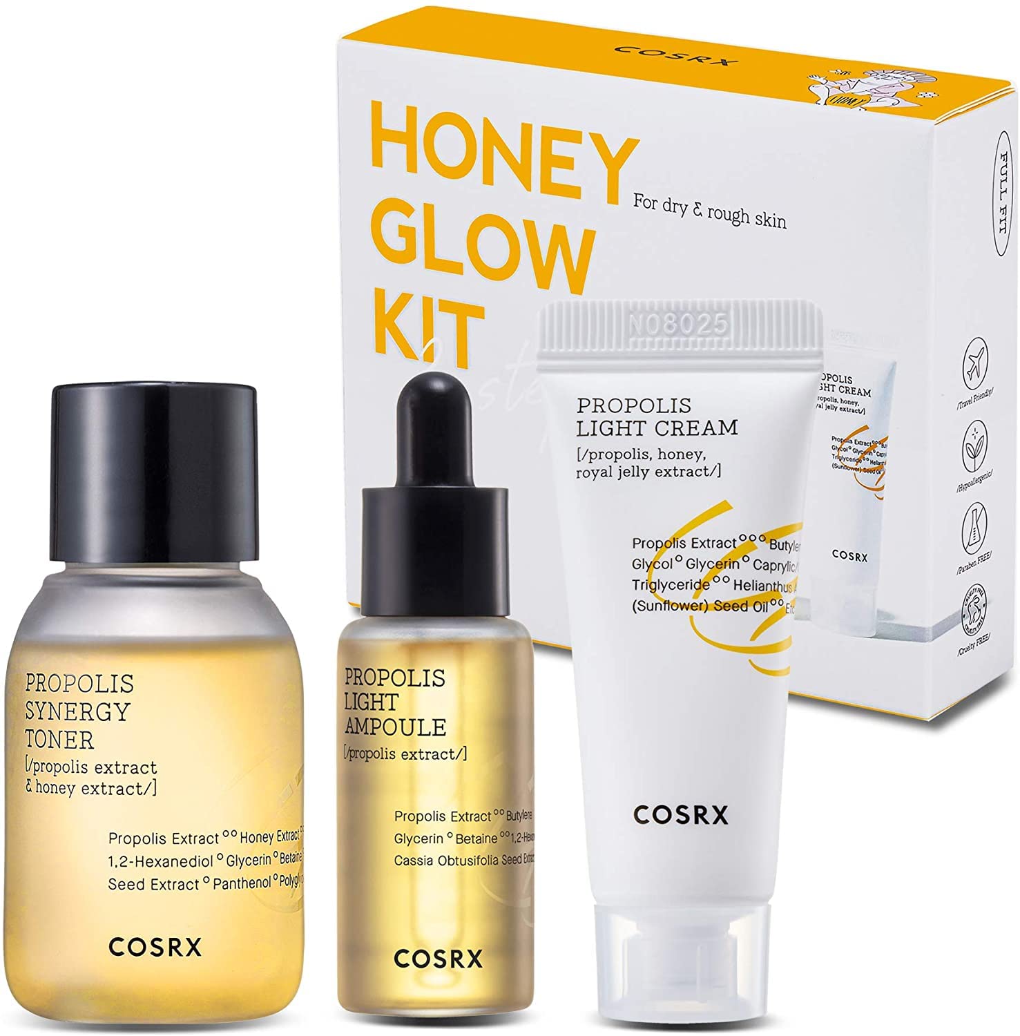 COSRX Honey Glow Kit, Propolis Toner, Serum & Cream, Travel Size Set
