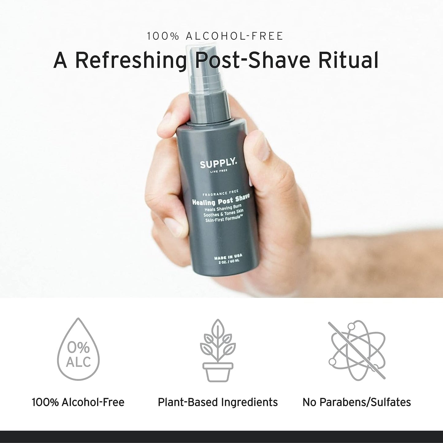 SUPPLY Healing Post Shave- Fragrance Free After Shave- Alcohol- Free Soothing Formula for Men- Nourishes, Soothes and Boost Cell Repair- for Sensitive and Acne-Prone Skin- 2 oz. Bottle