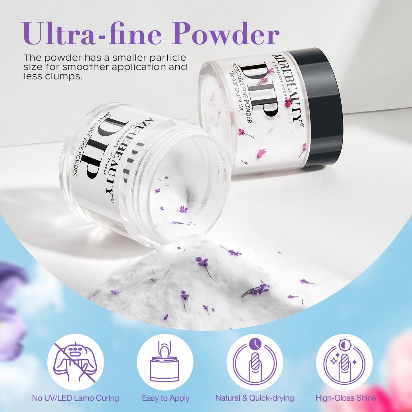 AZUREBEAUTY Dip Powder Nail Transparent Crystal Dried Flower Set, Blue Green Purple Pink Yellow 6 Colors Natural Real Clear Dipping Powder Starter Kit Nail Art Manicure Salon, No Need Nail Lamp Cured