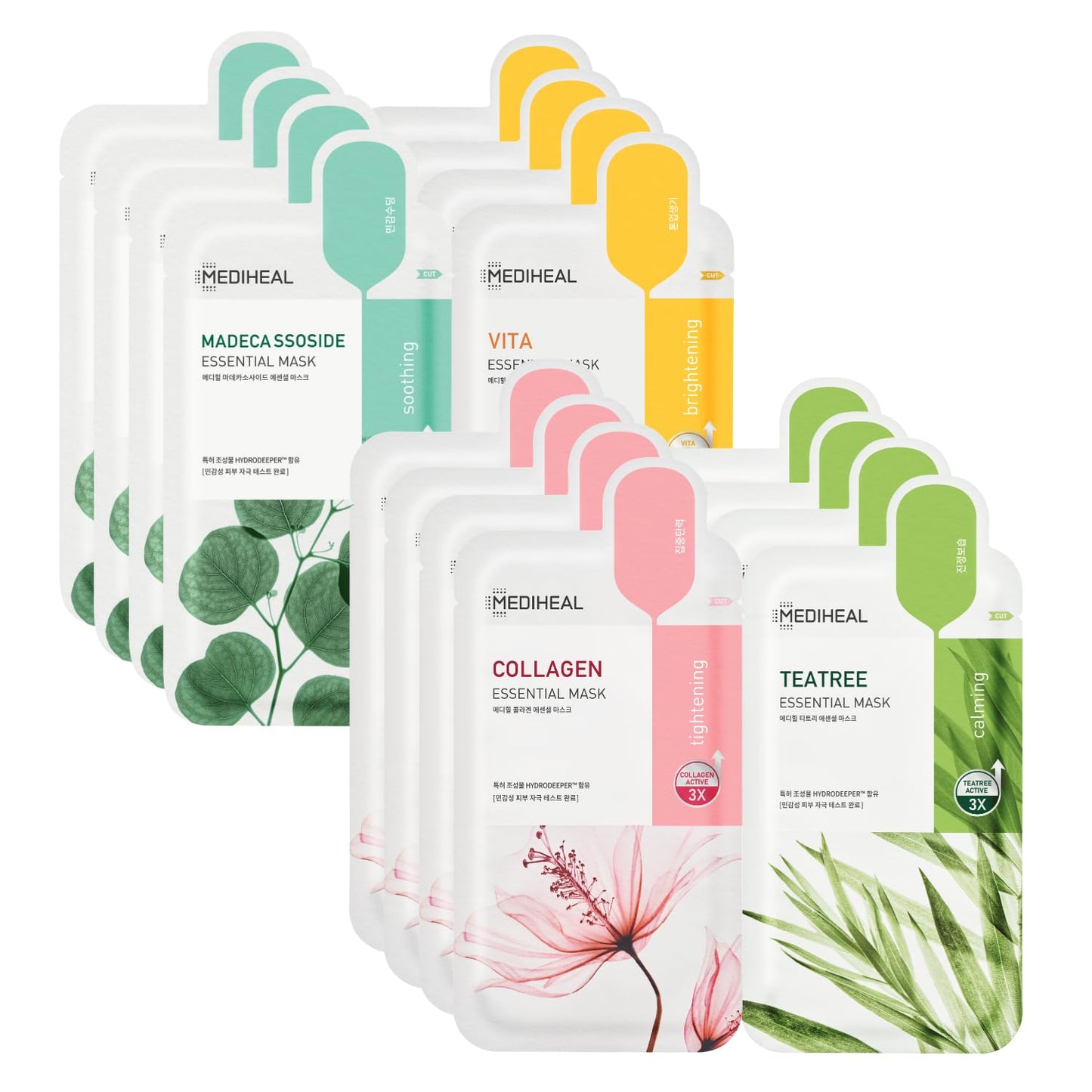 Mediheal Sheet Mask New Essential HERO 16 pack (Collagen, Tea Tree, Madecassoside, Vita) | Korean